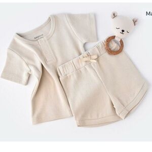 Stay Comfortable and Sustainable with Organic Cotton Waffle Shirt and Short Set.